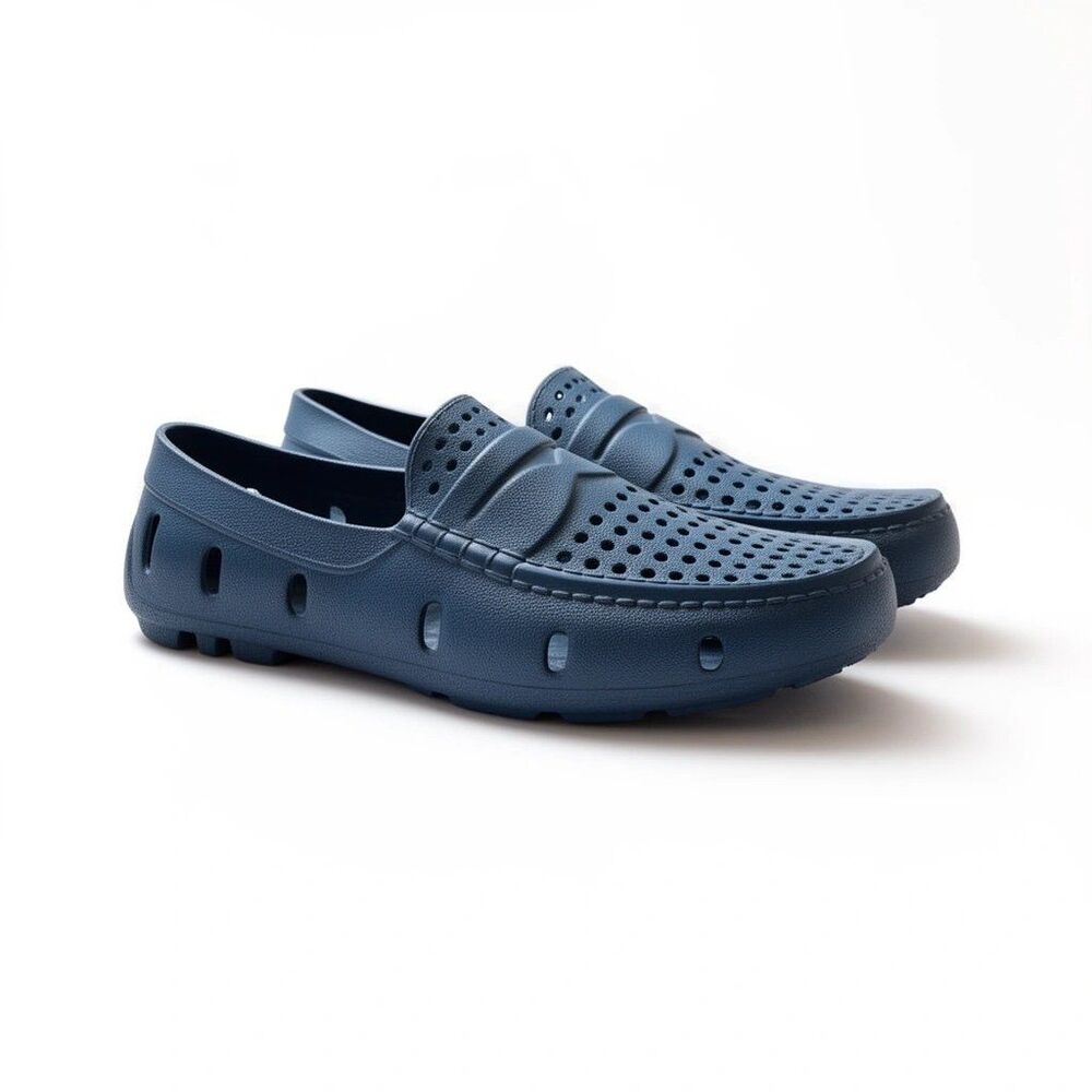 Men’s Blue Waterproof Slip-On Loafers – Lightweight Rubber Comfort Shoes- Sz11